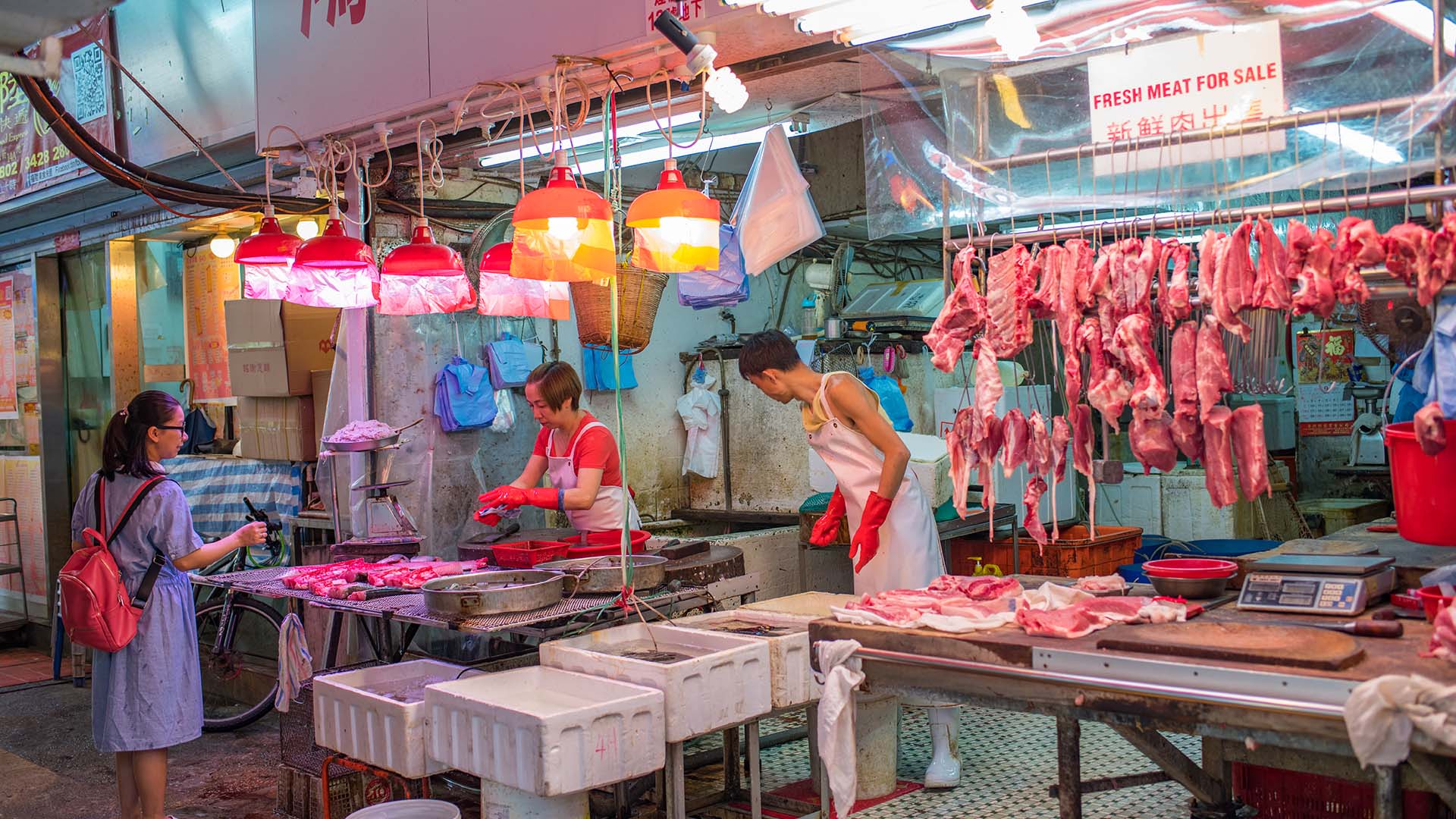 Mercado de carnes em Honk Kong