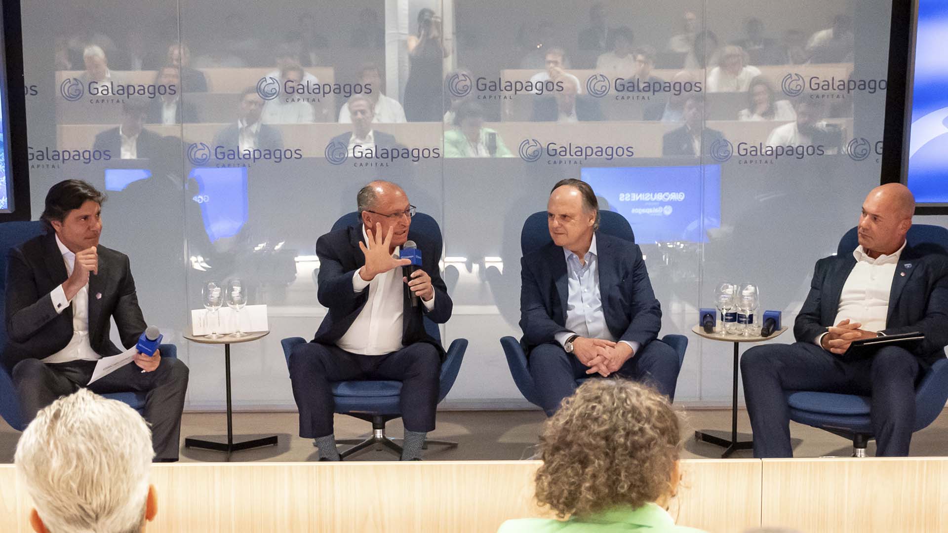 Geraldo Alckmin em evento da Galapagos com Paulo Souza (Cargill) e Jacyr Costa (Tereos)