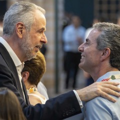 Ricardo Mussa (à direita), chair da SB COP, conversa com o presidente da COP30, André Corrêa do Lago, no primeiro dia da conferência em Belém | Crédito: CNI